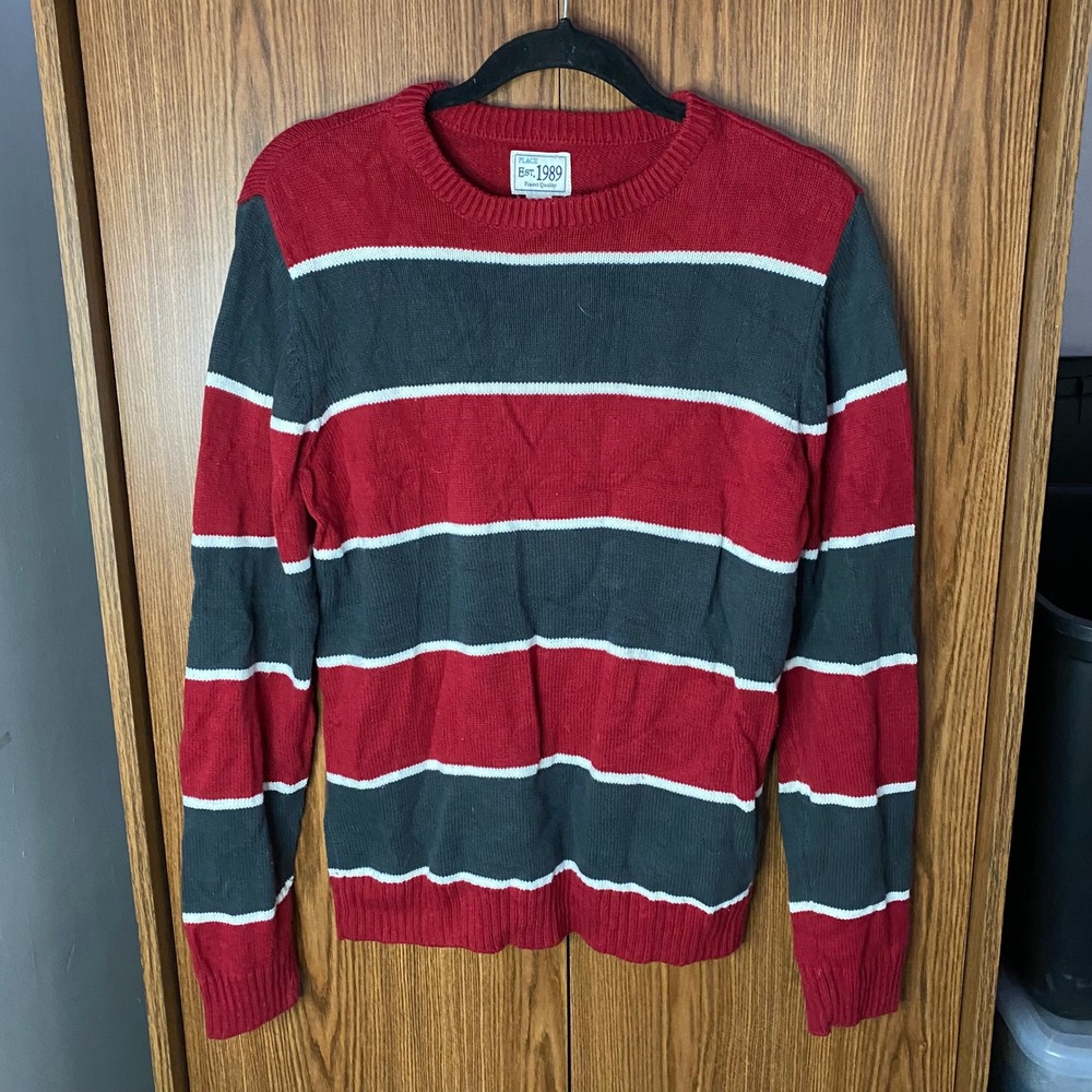 The Children's Place Striped Sweater Kids XL 14 Red Grey Crewneck Knit 2439